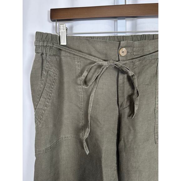 Kut From The Kloth 100% Linen Drawstring‎ Wide Leg Pants Green Sz 12 Essential - Picture 3 of 9